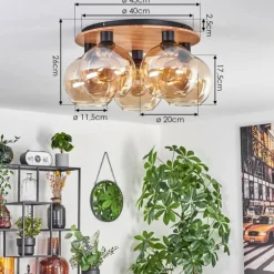 Plafonnier - Verre Koyoto Écru, Noir, 5 lumières