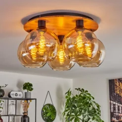 Plafonnier - Verre Koyoto Écru, Noir, 5 lumières