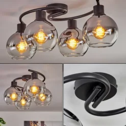 Plafonnier - Verre Koyoto Chrome, Clair, Fumé, 4 lumières