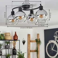 Plafonnier - Verre Koyoto Chrome, Clair, Fumé, 4 lumières