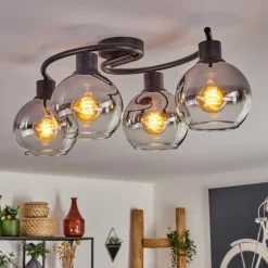 Plafonnier - Verre Koyoto Chrome, Clair, Fumé, 4 lumières