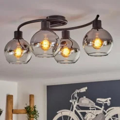 Plafonnier - Verre Koyoto Chrome, Clair, Fumé, 4 lumières