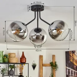 Plafonnier - Verre Koyoto Chrome, Clair, Fumé, 3 lumières