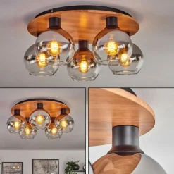 Plafonnier - Verre Koyoto Écru, Noir, 5 lumières