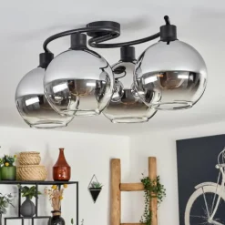 Plafonnier - Verre Koyoto Chrome, Clair, Fumé, 4 lumières