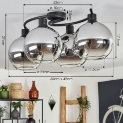 Plafonnier - Verre Koyoto Chrome, Clair, Fumé, 4 lumières