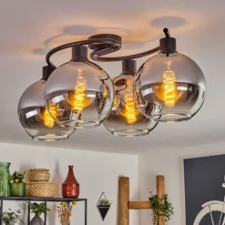 Plafonnier - Verre Koyoto Chrome, Clair, Fumé, 4 lumières