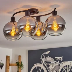 Plafonnier - Verre Koyoto Chrome, Clair, Fumé, 4 lumières