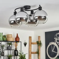 Plafonnier - Verre Koyoto Chrome, Clair, Fumé, 4 lumières