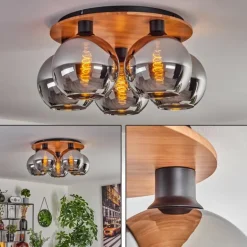 Plafonnier - Verre Koyoto Écru, Noir, 5 lumières