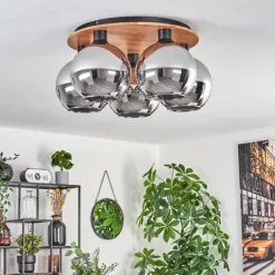 Plafonnier - Verre Koyoto Écru, Noir, 5 lumières