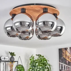 Plafonnier - Verre Koyoto Écru, Noir, 6 lumières