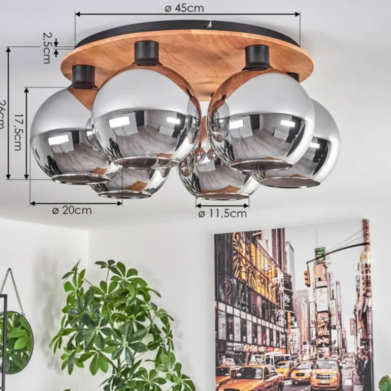 Plafonnier - Verre Koyoto Écru, Noir, 6 lumières