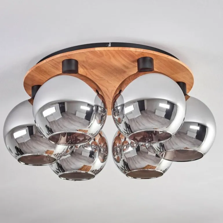 Plafonnier - Verre Koyoto Écru, Noir, 6 lumières