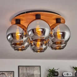 Plafonnier - Verre Koyoto Écru, Noir, 6 lumières