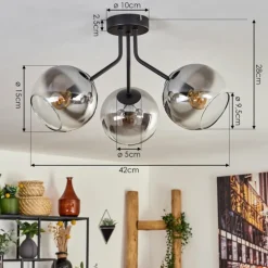 Plafonnier - Verre Koyoto Noir, 3 lumières