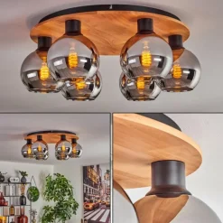 Plafonnier - Verre Koyoto Écru, Noir, 6 lumières