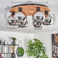 Plafonnier - Verre Koyoto Écru, Noir, 6 lumières