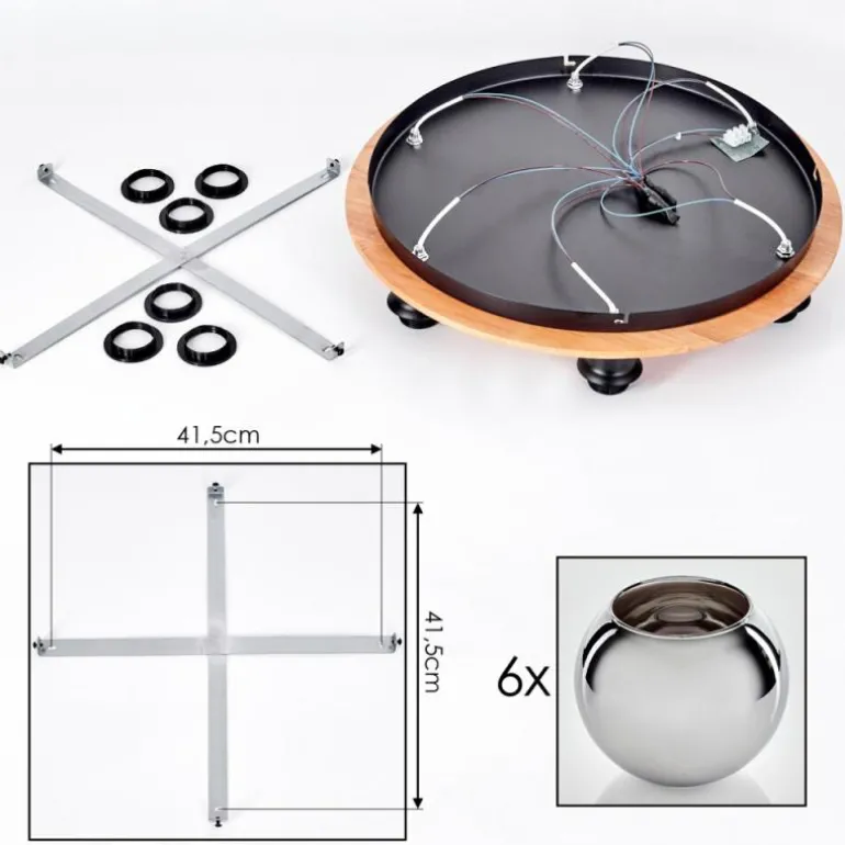 Plafonnier - Verre Koyoto Écru, Noir, 6 lumières