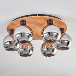 Plafonnier - Verre Koyoto Écru, Noir, 6 lumières