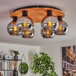 Plafonnier - Verre Koyoto Écru, Noir, 6 lumières