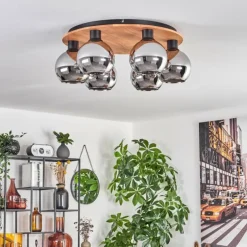 Plafonnier - Verre Koyoto Écru, Noir, 6 lumières