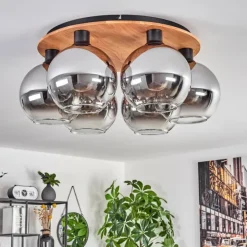 Plafonnier - Verre Koyoto Écru, Noir, 6 lumières