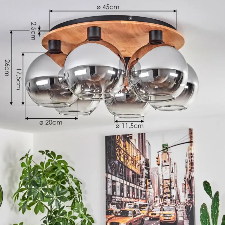 Plafonnier - Verre Koyoto Écru, Noir, 6 lumières