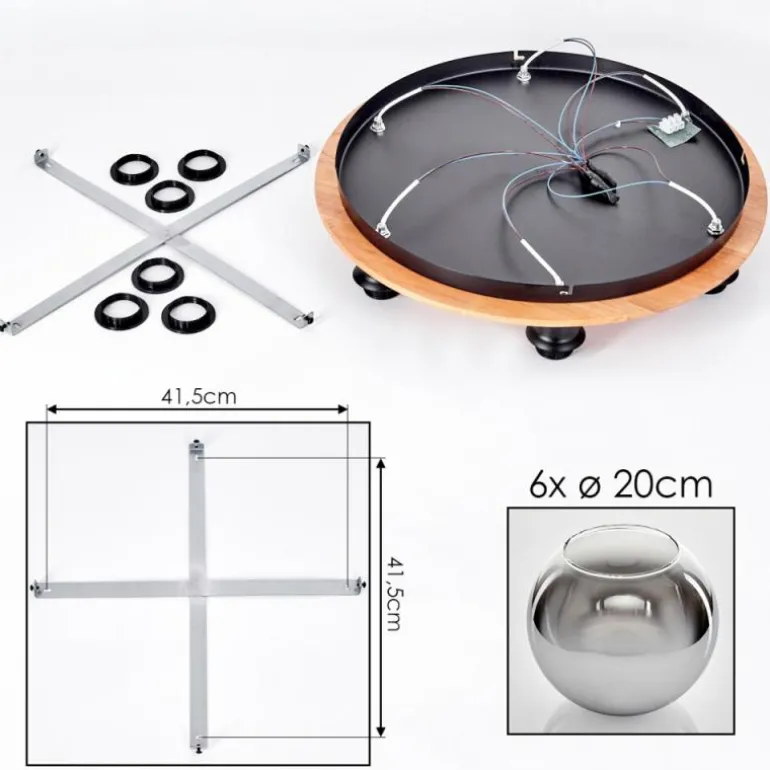 Plafonnier - Verre Koyoto Écru, Noir, 6 lumières