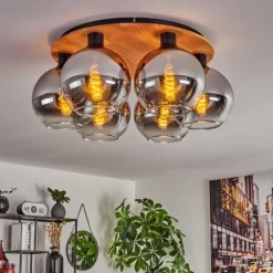 Plafonnier - Verre Koyoto Écru, Noir, 6 lumières