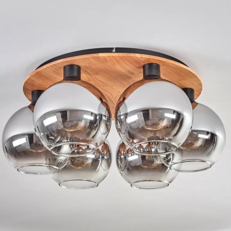 Plafonnier - Verre Koyoto Écru, Noir, 6 lumières