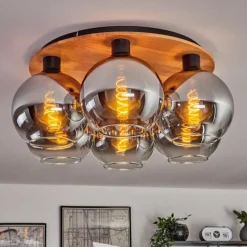 Plafonnier - Verre Koyoto Écru, Noir, 6 lumières