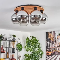 Plafonnier - Verre Koyoto Écru, Noir, 6 lumières