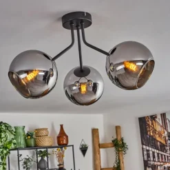 Plafonnier - Verre Koyoto Chrome, Fumé, 3 lumières