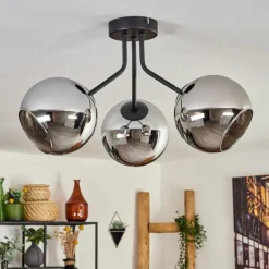 Plafonnier - Verre Koyoto Chrome, Fumé, 3 lumières