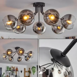 Plafonnier - Verre Koyoto Chrome, Clair, Fumé, 7 lumières