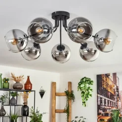 Plafonnier - Verre Koyoto Chrome, Clair, Fumé, 7 lumières