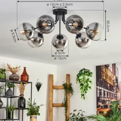 Plafonnier - Verre Koyoto Chrome, Clair, Fumé, 7 lumières