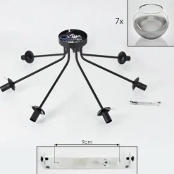 Plafonnier - Verre Koyoto Chrome, Clair, Fumé, 7 lumières