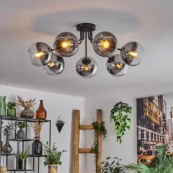 Plafonnier - Verre Koyoto Chrome, Clair, Fumé, 7 lumières