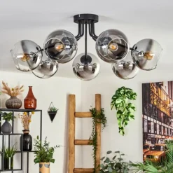 Plafonnier - Verre Koyoto Chrome, Clair, Fumé, 7 lumières