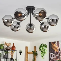 Plafonnier - Verre Koyoto Chrome, Fumé, 7 lumières