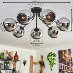 Plafonnier - Verre Koyoto Chrome, Fumé, 7 lumières