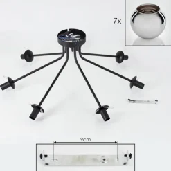 Plafonnier - Verre Koyoto Chrome, Fumé, 7 lumières