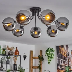 Plafonnier - Verre Koyoto Chrome, Fumé, 7 lumières
