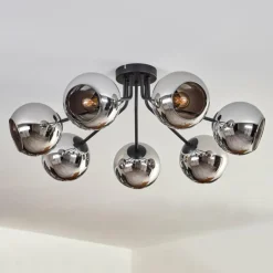 Plafonnier - Verre Koyoto Chrome, Fumé, 7 lumières