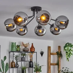 Plafonnier - Verre Koyoto Chrome, Fumé, 7 lumières