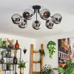 Plafonnier - Verre Koyoto Chrome, Fumé, 7 lumières