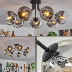 Plafonnier - Verre Koyoto Clair, Fumé, 7 lumières