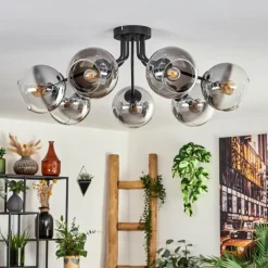 Plafonnier - Verre Koyoto Clair, Fumé, 7 lumières